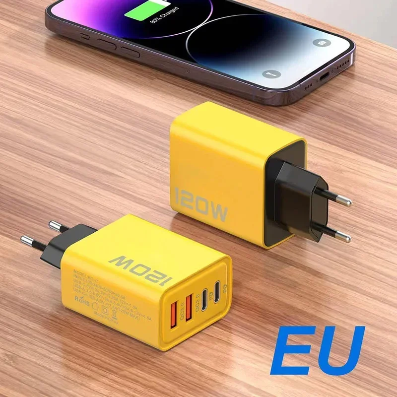 120W 3.0 USB fast phone charger type C quick charge charging adapter for iPhone 15 14 13 Samsung Xiaomi 2 PD 4 ports EU/US plug