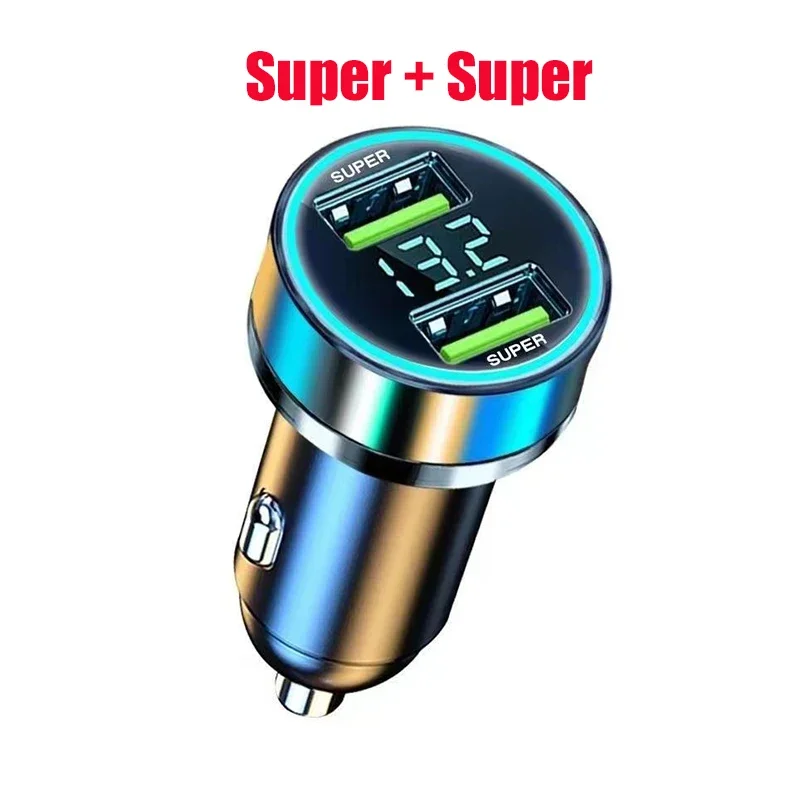 240W Car Charger Fast Charging 2 USB Ports Adapter for IPhone Samsung Xiaomi Quick Charging Chargers with Digital Display