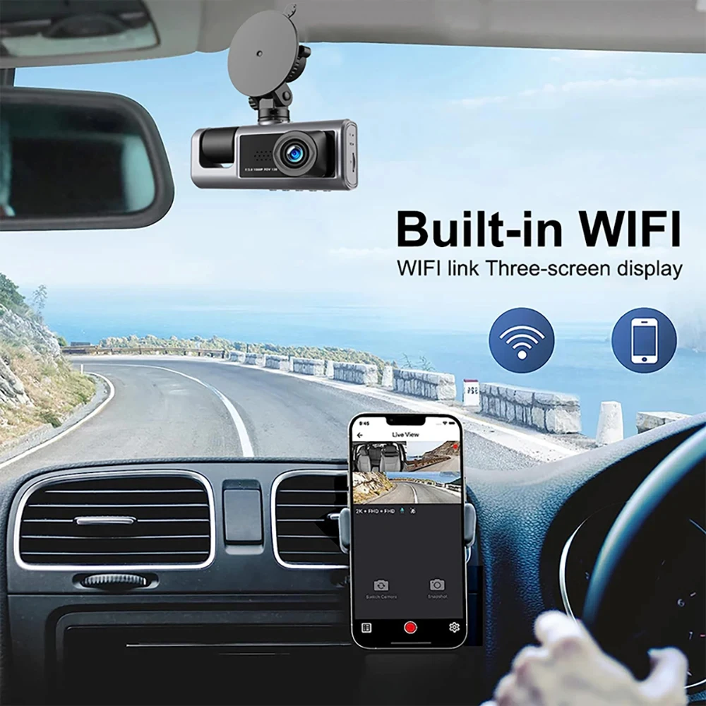 Dash Cam for Cars WIFI APP Car DVR 3 Channel Front Camera Video Recorder Rear View Camera for Vehicle Black Box Car Assecories