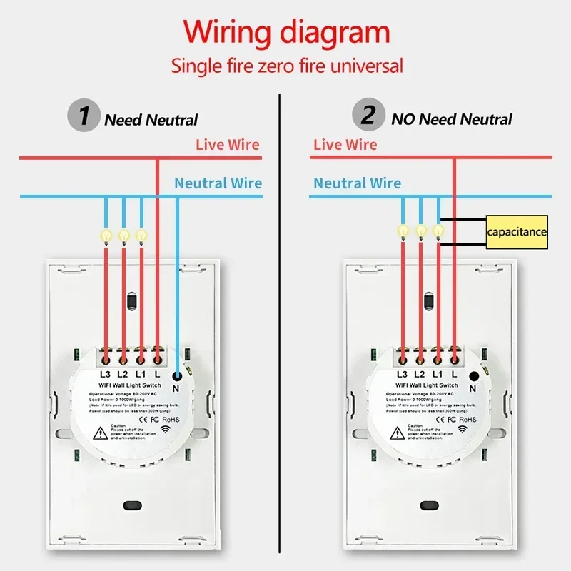TNCE Tuya US Switch wifi zigbee,rf433 switches, No-Neutral/Wire LED light control Wall Button,smart voice with Alexa Google Home