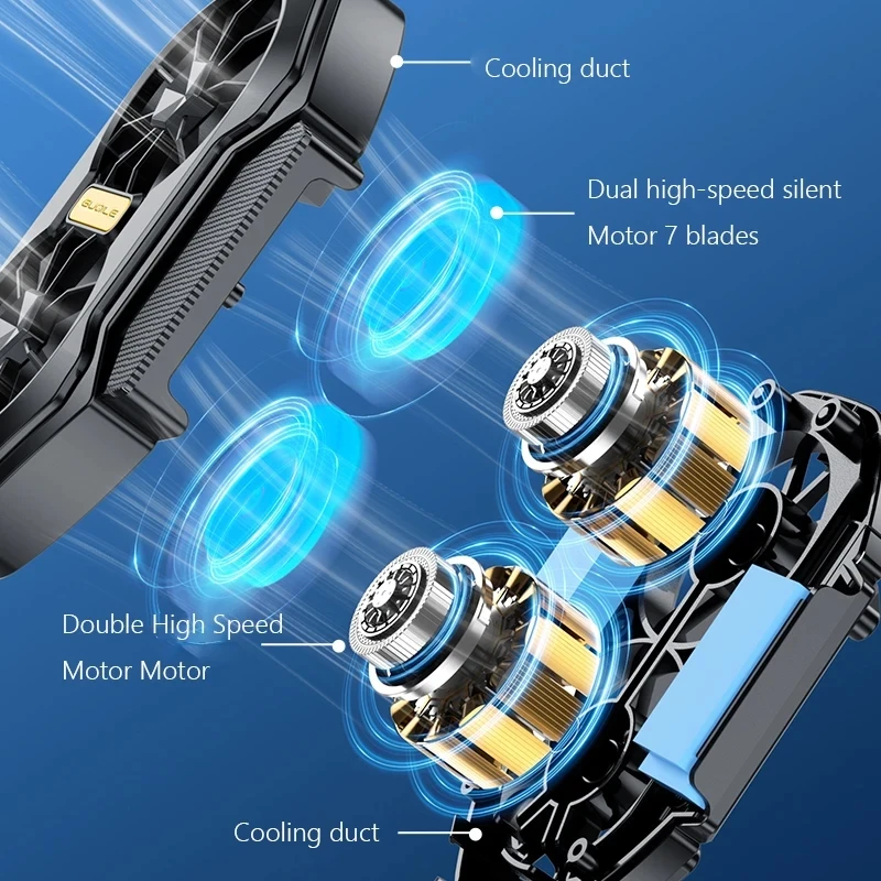 FS01 Dual Fan  Mobile Phone Cooler Long Lasting Stronger Cooling  Air Cooling Rechargeable Portable Type-C for IOS Android Game