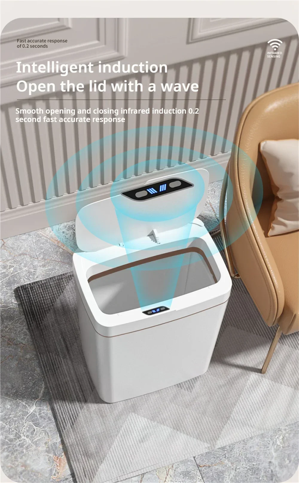 Non-contact narrow smart sensor trash can smart home 15L automatic bagging electronic trash can smart bathroom trash can white