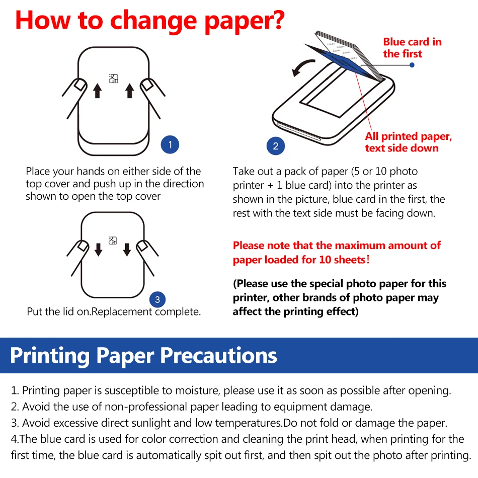 MT53 Portable Color Photo Printer Handheld Pocket Printer 313Dpi 2X3 inch Sticky-backed Photo Paper Printing Machine For Home