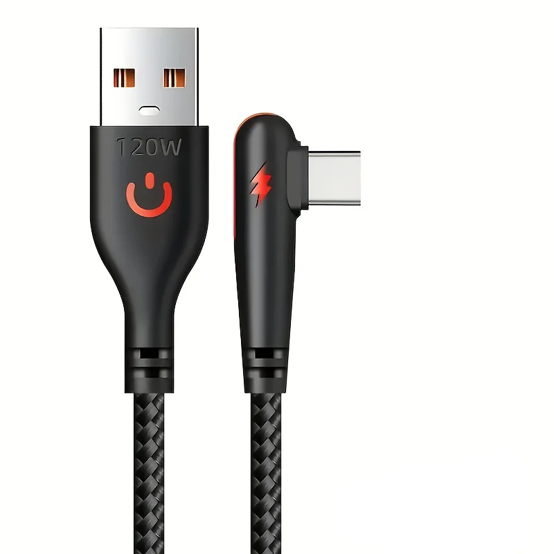 NNBILI 120W fast charging USB to Type-C cable, nylon braided, 90 ° elbow design with high power output suitable for Huawei oppo