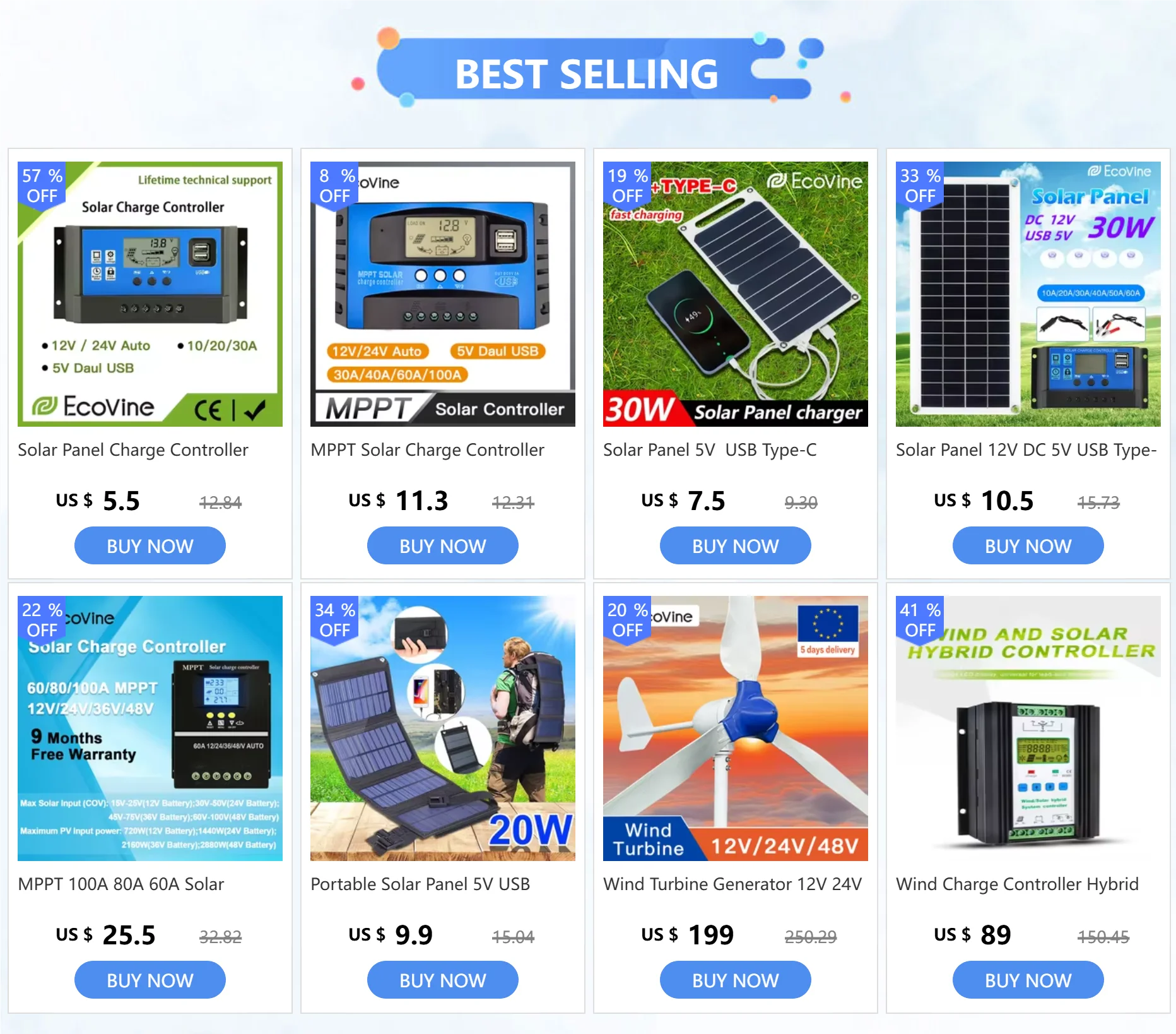 Solar Panel Charge Controller 12V 24V PWM MPPT 10A 20A 30A  Automotive Battery Charger Regulator  USB Output 5V Max PV 50V DC