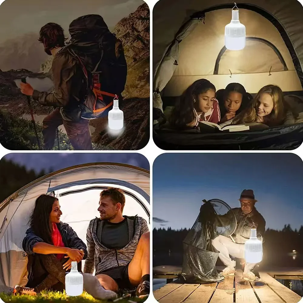 1pc USB Rechargeable LED Lamp Bulbs High Brightness Outdoor Emergency Light Hook Up Camping Fishing Portable Lantern Night Light
