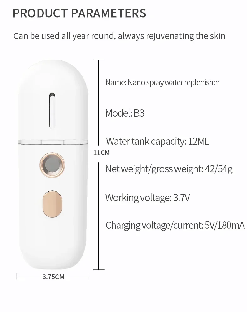 1PC Mini Portable Humidifier Nano Mister Facial Steamer Device Beauty Spray Hydrating Apparatus Cold Spray ApparatusRechargeable