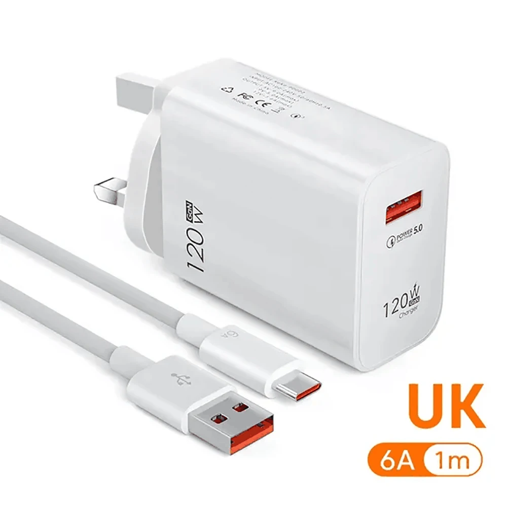 USB Charger 120W Quick Charge EU/US Plug Phone Charger Adapter For iPhone Samsung Xiaomi Huawei Type C Cable Fast Charge Charger