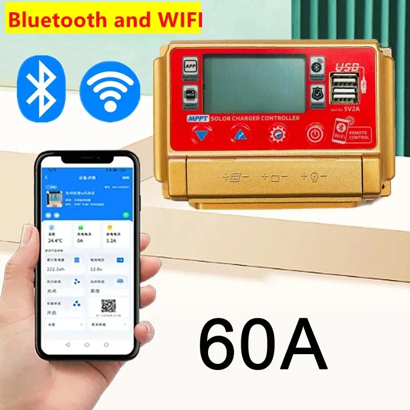 12V/24V 30A/40A/50A/60A High Definition LCD Large Digital Display Bluetooth WIFI Solar Charge Controller MPPT Controller Solar