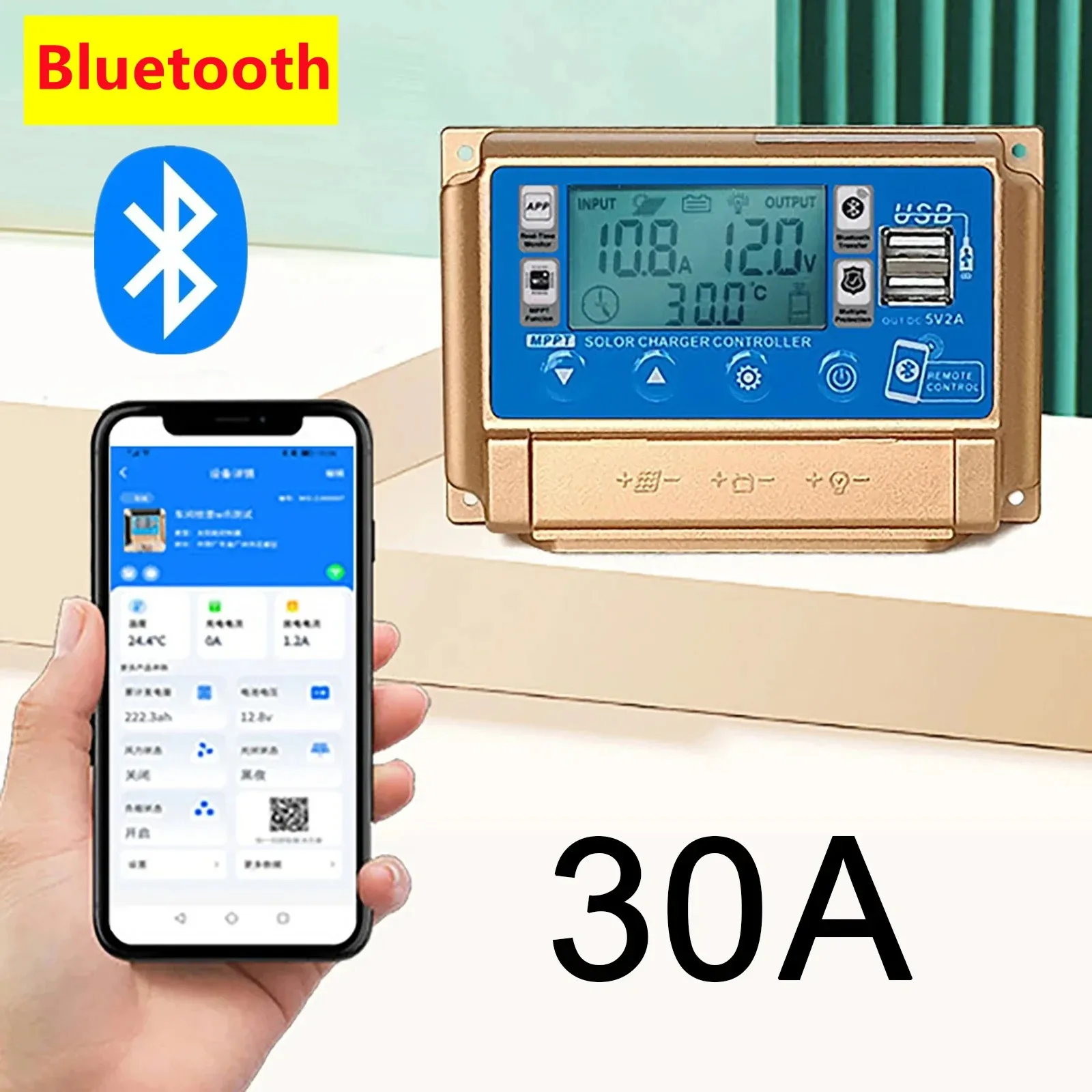 12V/24V 30A/40A/50A/60A High Definition LCD Large Digital Display Bluetooth WIFI Solar Charge Controller MPPT Controller Solar