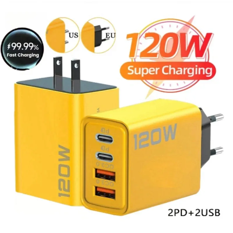 Sa8abec4581e34249a54b6cc2b0b999d4e.webp 120W 3.0 USB fast phone charger type C quick charge charging adapter for iPhone 15 14 13 Samsung Xiaomi 2 PD 4 ports EU/US plug