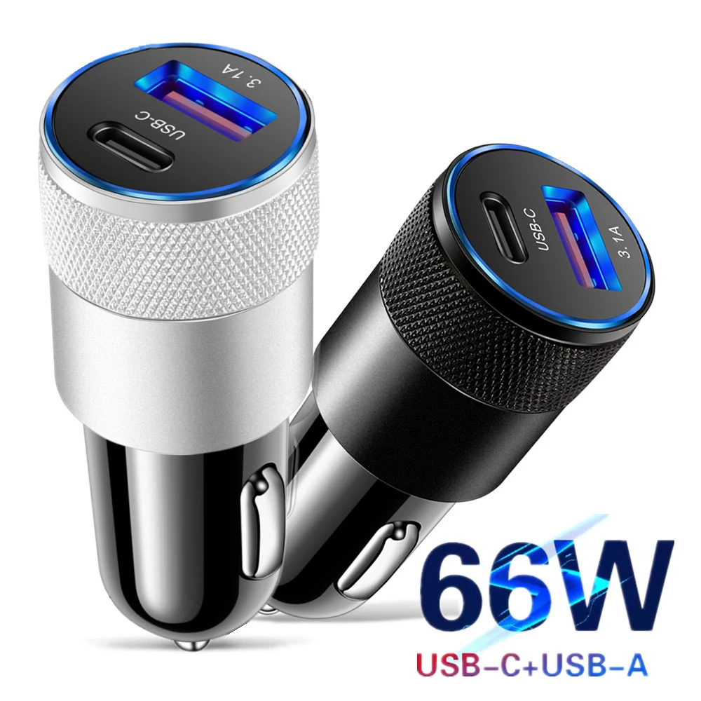 3.1A Dual USB Car Charger QC3.0 Fast Charging PD Phone Charger Auto Cigarette Lighter Adapter 12-24V For iPhone Xiaomi Huawei