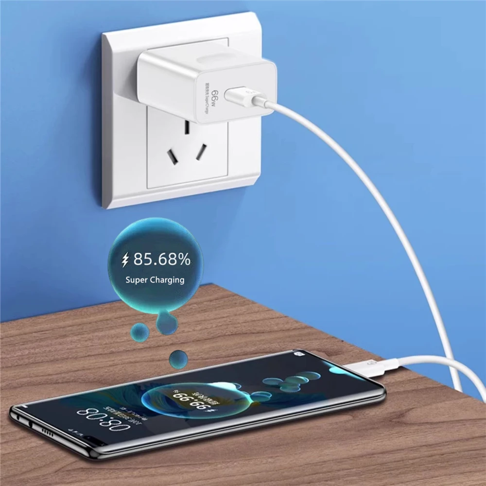 66W Super Fast USB Charger For Huawei Mate 40 50 P50 P60 Nova 10 Honor 90 100 X8b Magic 5 Lite 6 Pro Type C Charging 6A Cable 2m