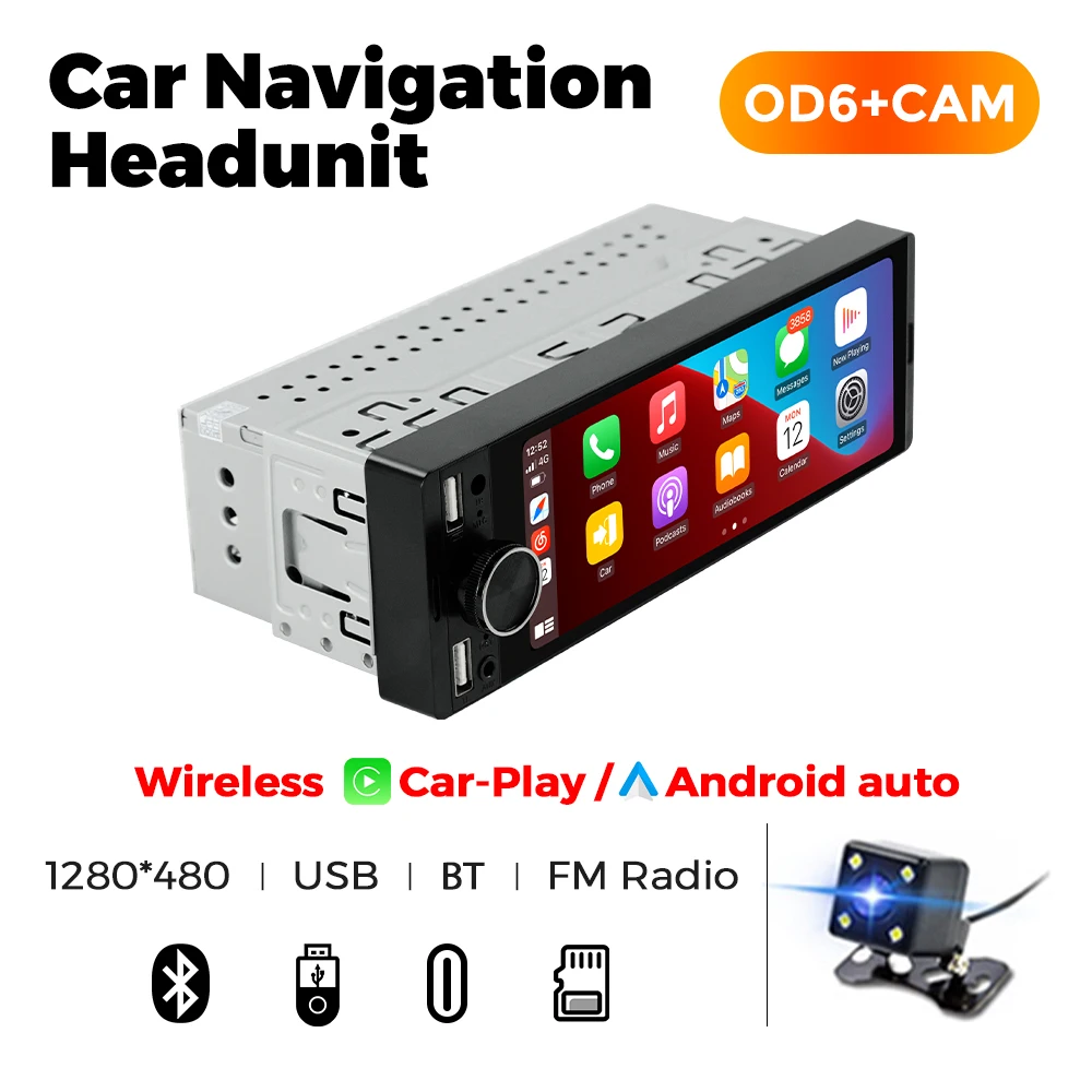 1DIN Universal MP5 6.86-Inch Car Radio Support Wireless Carplay Android AUTO AUX USB SWC BT Touch Screen Multimedia Video Player