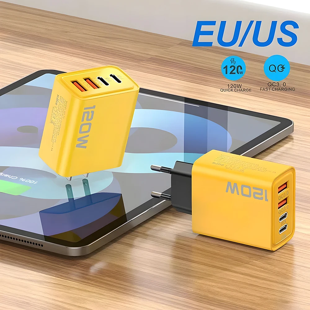USB C PD Charger Quick Charge 3.0 Type C USB Phone Chargers Adapter For iPhone 16 15 Samsung Xiaomi Huawei 4 Ports Fast Charging