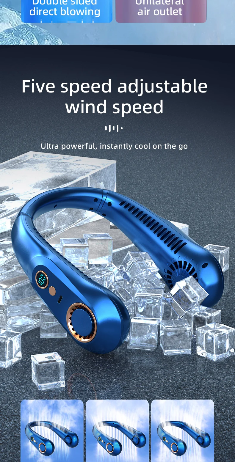 New 3000mA Portable Mini Hanging Neck Fan Bladeless Neckband Fan Digital Display Power Air Cooler USB Rechargeable Electric Fans