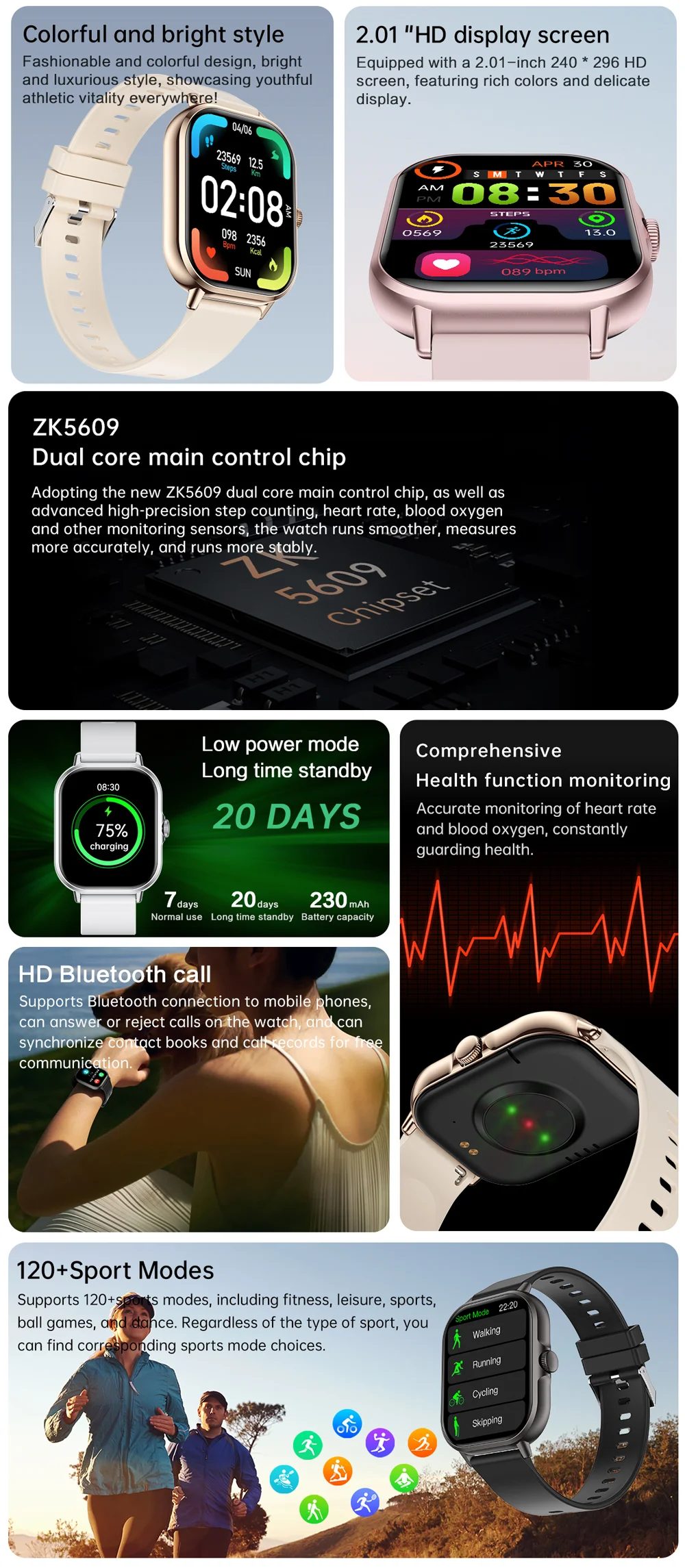 2025 2.01'' Smart Watch Bluetooth Call Play Music Smartwatch Fitness Clock Sport Waterproof Watches for Men Women iPhone Android
