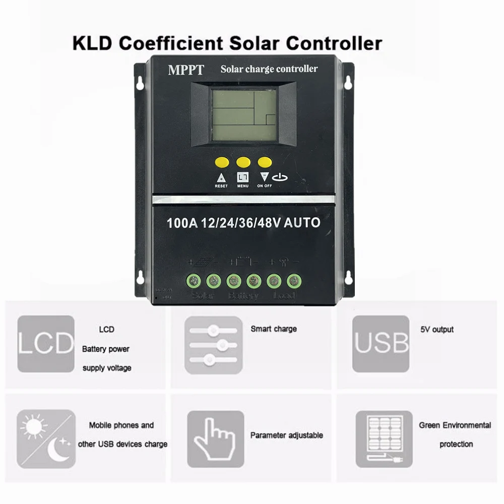 POWLSOJX MPPT 100A 80A 60A Solar Charge Controller 12V 24V 36V 48V Solar Panel Lead Acid/Lithium Battery Regulator Dual USB