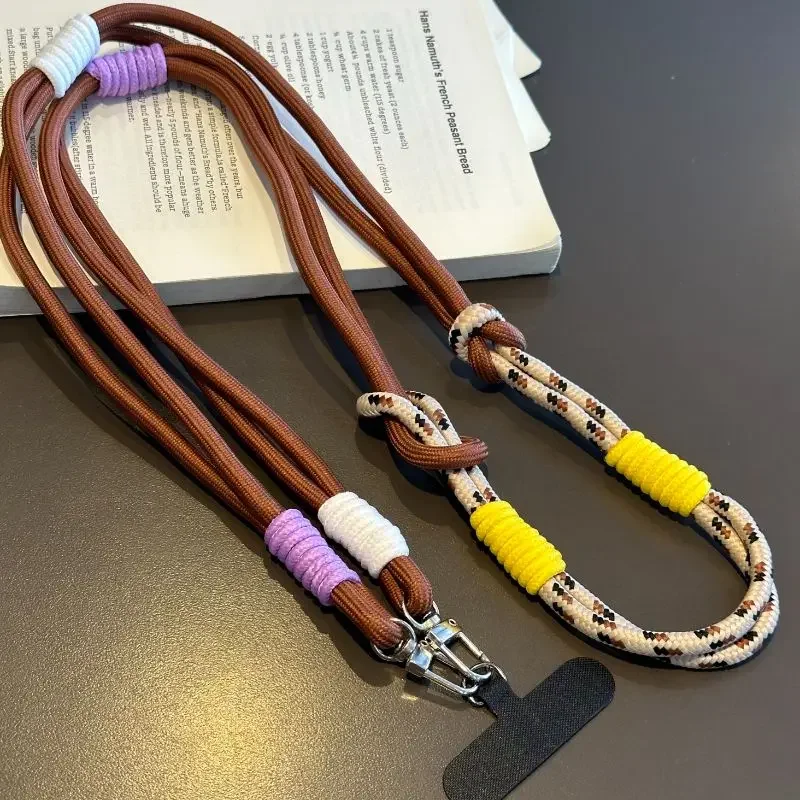 Mobile Phone Lanyard Cross-body Carryable Lengthening Anti-lost Mobile Phone Chain Versatile Contrasting Color Double Ring Knot