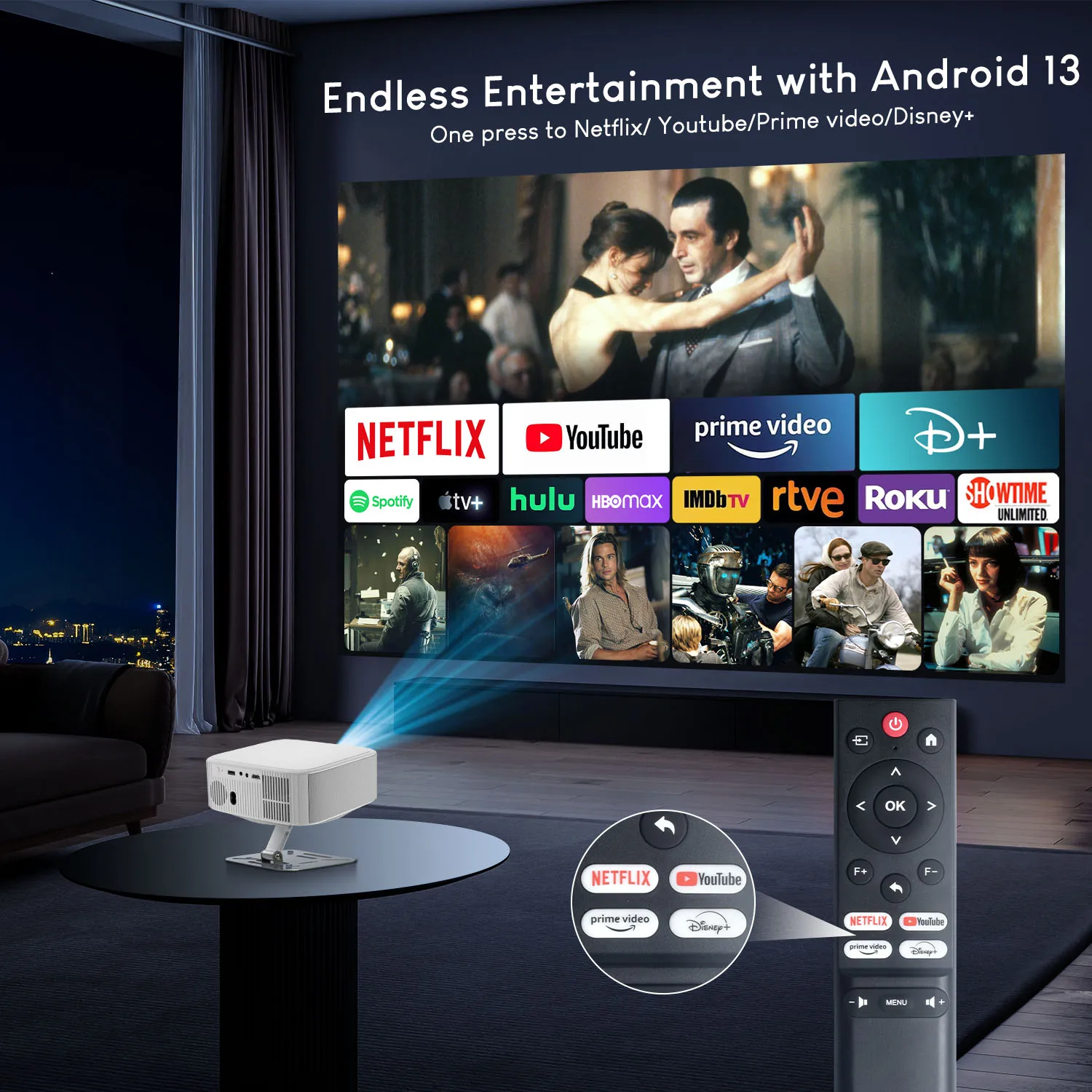 Salange Netflix Projector P92MAX Smart Android 13 1080P BT5.2 WiFi6 12000L Electronic Focus Auto Keyston 4K Movie HD Home Cinema