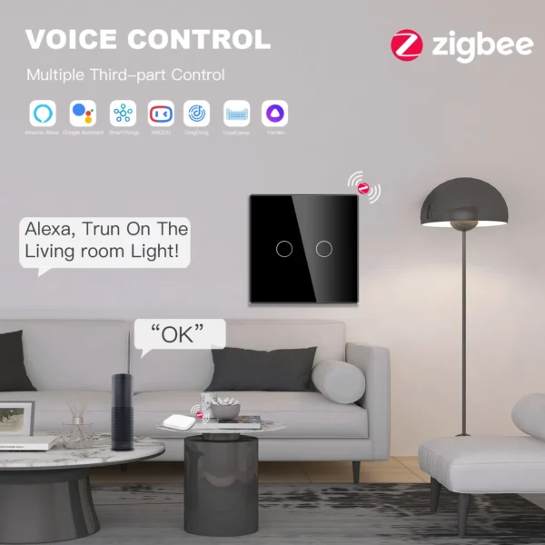 BSEED Zigbee Touch Switch Glass 1/2/3Gang Smart Light Switch Tuya Wireless Controller via Google Smart Life Alexa App No Neutral