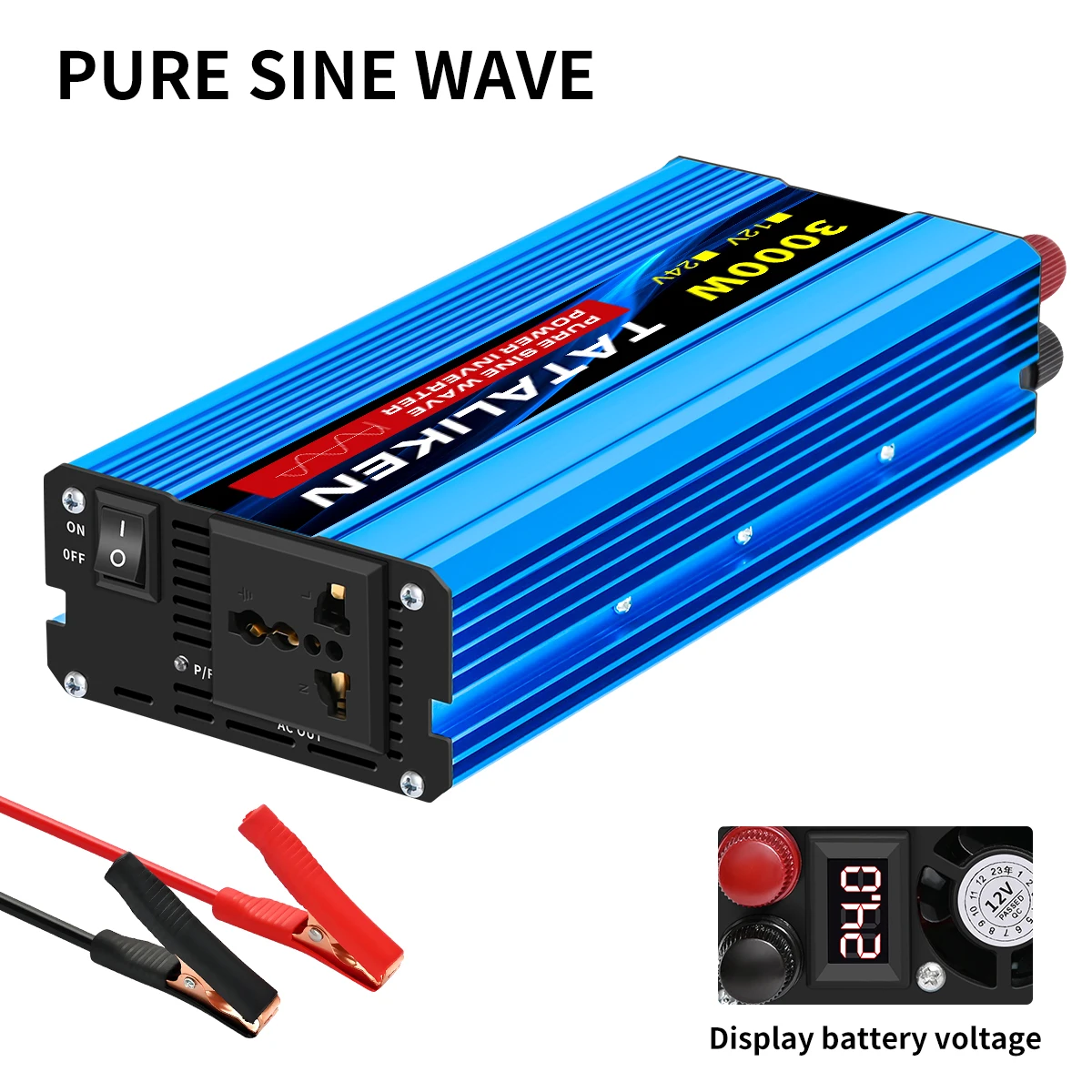 Pure Sine Wave Inverter 1000W-4000W DC 12V/24V to AC 220V 50hz Power Inverter Charger  Adapter Universal Socket