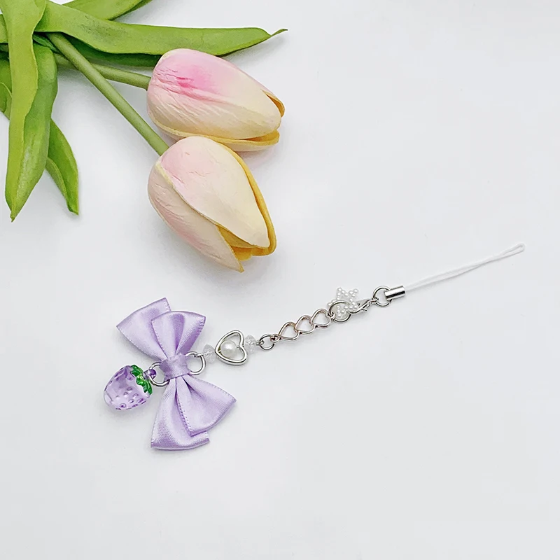 Sweet Y2K Cute Strawberry Mobile Phone Lanyard Lovely Fruits Phone Chain For Girls Aesthetic Cellphone Keychain