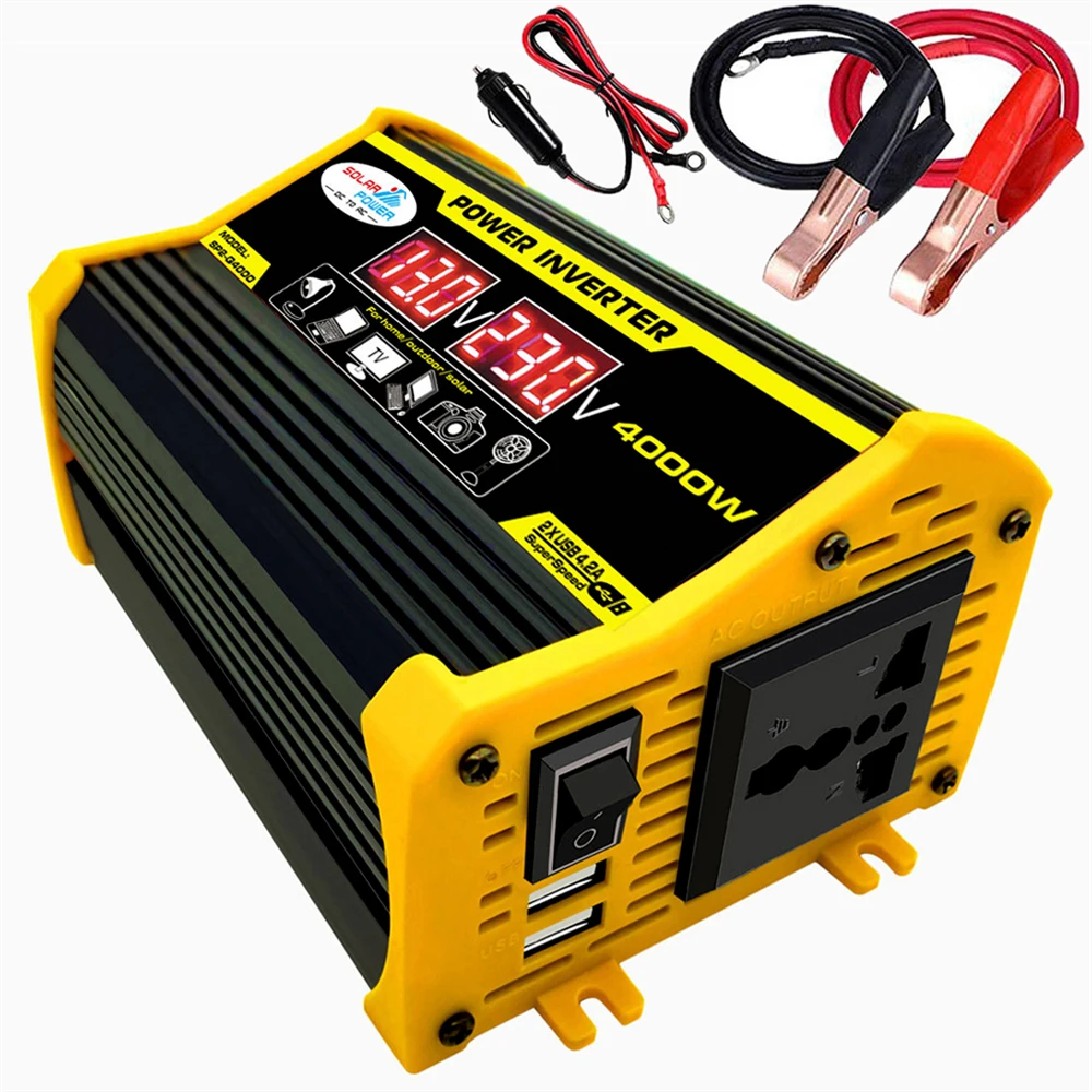 Portable Inverter Car Power Inverters DC12Volt To AC110/220Volt Transformer 4000W Modified SineWave Inverter USB Auto Inverters