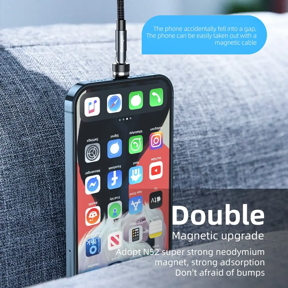 Essager 540 Rotate 3A Fast Charging Magnetic Cable Micro USB Type C Cable For iPhone Xiaomi Magnet Charger Phone Data Wire Cord