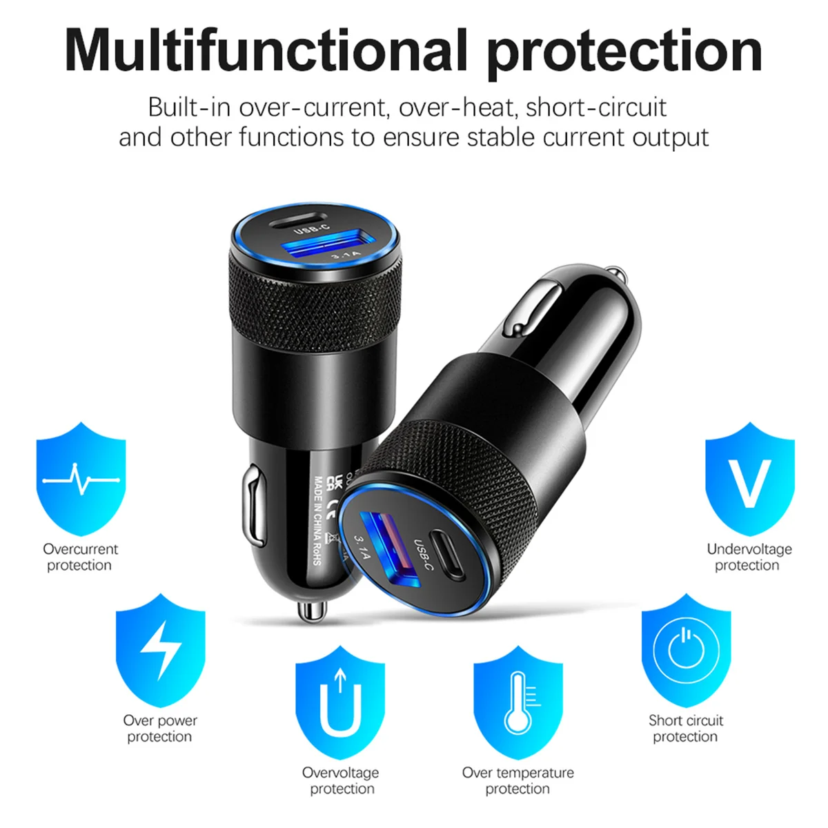 3.1A USB Car Charger Type C Fast Charging Phone Adapter For Xiaomi Huawei PD Phone Charger Adapter Socket Cigarette Lighter