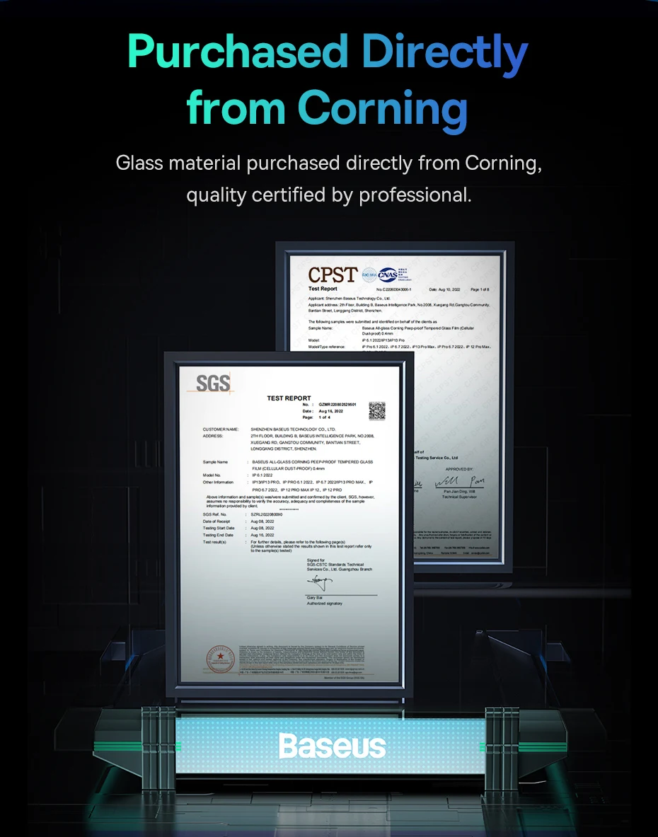 Baseus 0.4mm Corning Tempered Glass for iPhone 16 15 14 13 Pro Max Plus Screen Protector Anti-Peeping Auto Installation Film