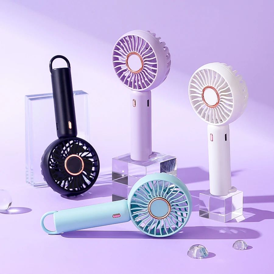 Mini Portable Fan Cute Design 3 Speed Personal Handheld  Desktop with Standing Ring Lightweight USB Rechargeable