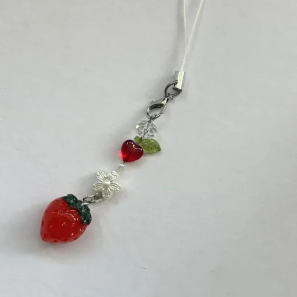 Sweet Y2K Cute Strawberry Mobile Phone Lanyard Lovely Fruits Phone Chain For Girls Aesthetic Cellphone Keychain