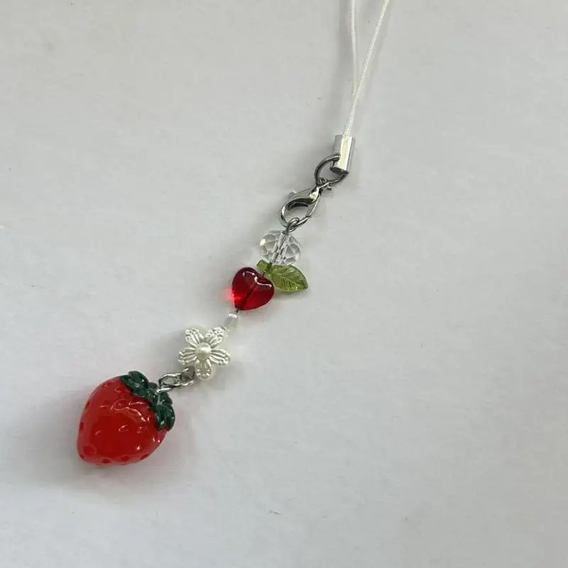 Sweet Y2K Cute Strawberry Mobile Phone Lanyard Lovely Fruits Phone Chain For Girls Aesthetic Cellphone Keychain