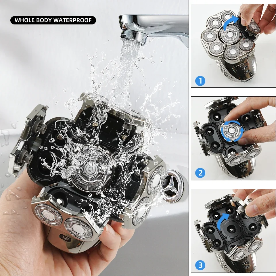 6 in 1 Professional men Waterproof electric shaver with 9 Cutter Floating Head, USB Rechargeable Multifunction Grooming Kit