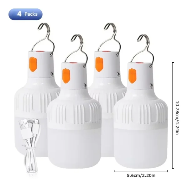 2/4PC Camping Light Portable Rechargeable Dimmable LED Bulb Brightness Outdoor Tent Light Emergency Night Light with Hook