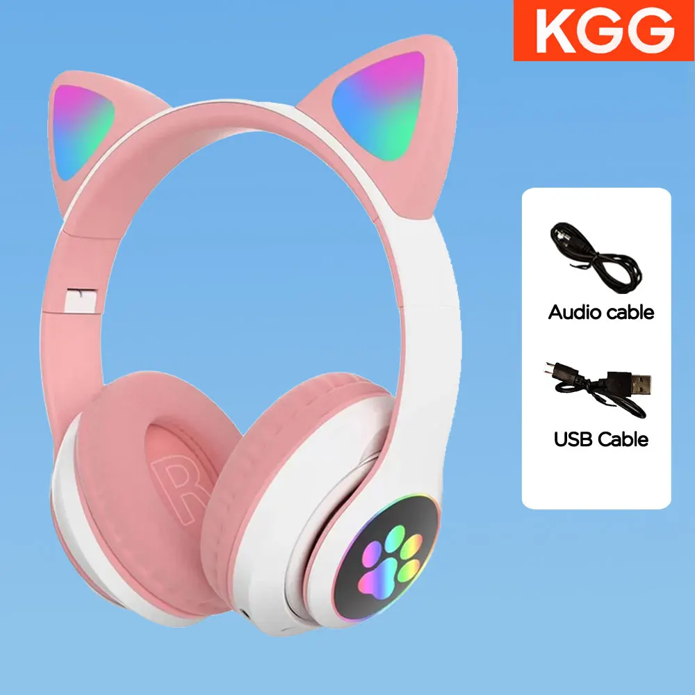 Cat Ears Headphones Flash Light Wireless With MIC Control LED Kid Girl Stereo Cute Music Helmet Bluetooth Phone Headset Earphone