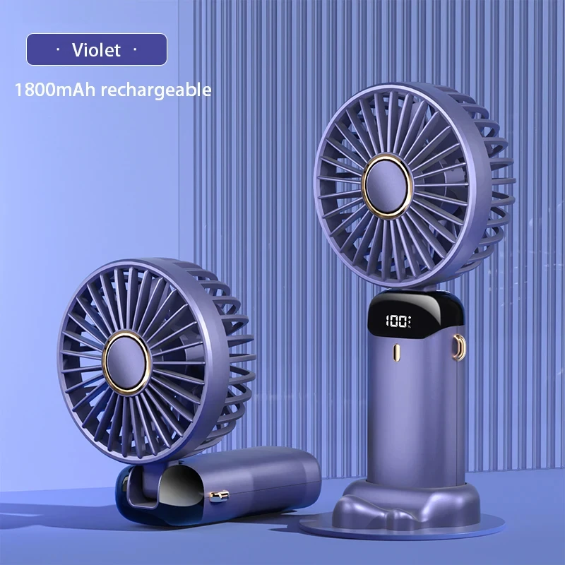 3000mAh Handheld Mini Fan Foldable Portable Neck Hanging Fans 5 Speed USB Rechargeable Fan with Phone Stand and Display Screen