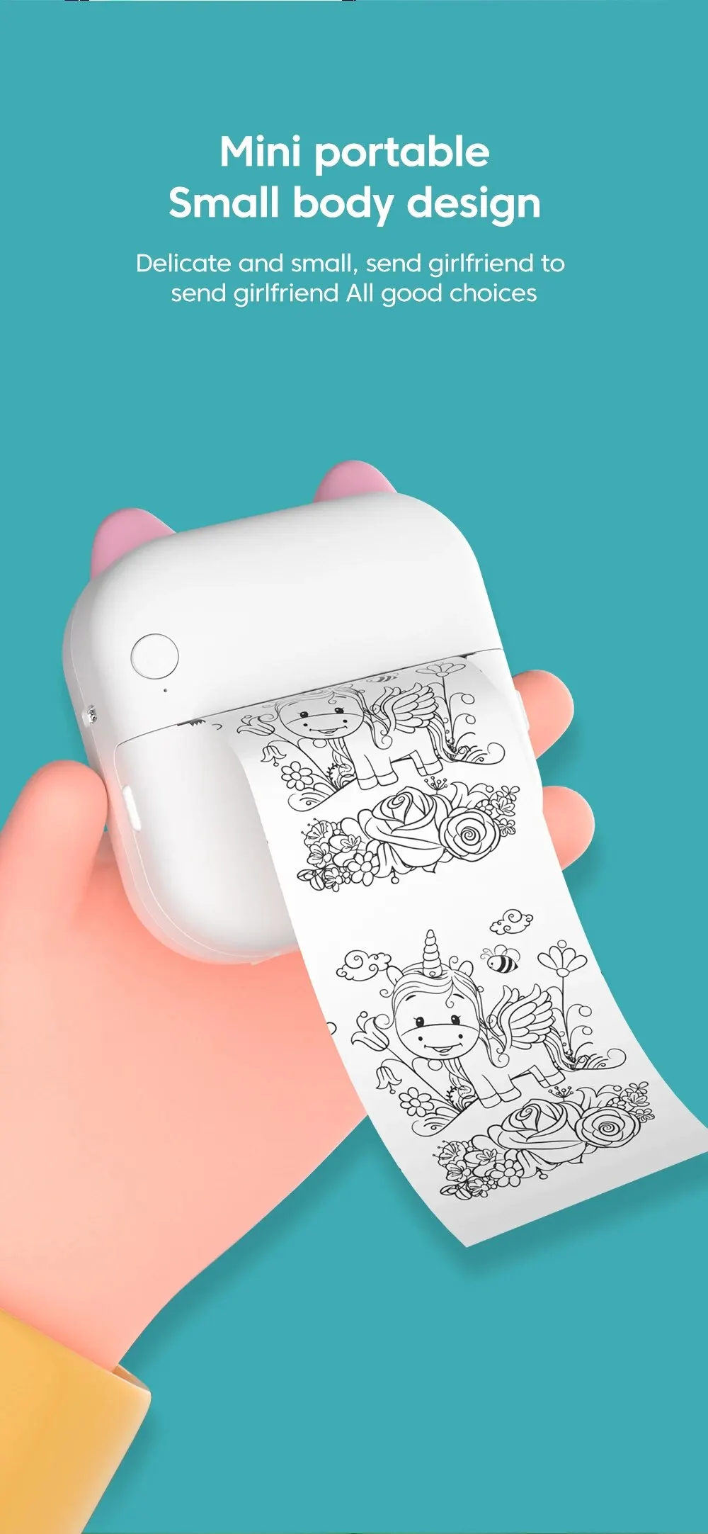 Mini printer, Thermal Printer Ink-free Portable Sticker Printer Compatible with IOS and Android, Wireless Photo Printing Tags