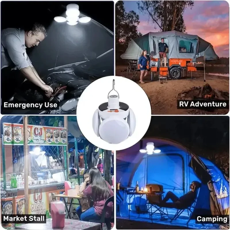 Folding Solar Camping Lantern Led Rechargeable Outdoor Hanging Tent Lamp Solar/USB Portable LED Bulbs With Hook Emergency Lights