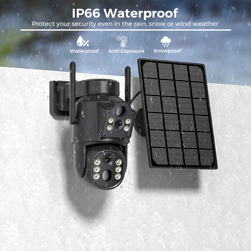 4K HD Solar WiFi Camera Outdoor Built-in Battery Dual Lens 2K Security Camera Solar Panel Wireless Video Surveillance CCTV iCSee