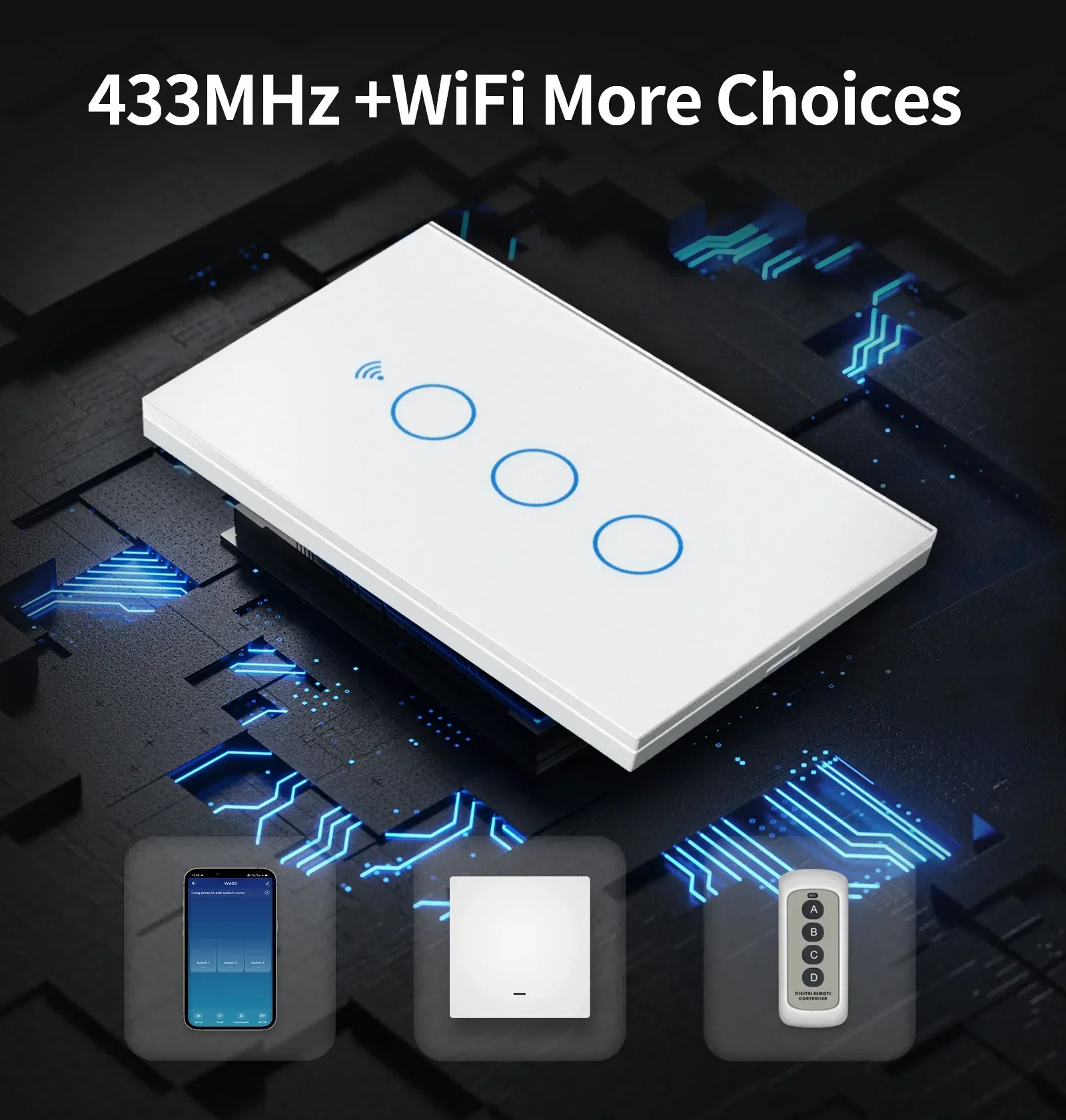 TNCE Tuya US Switch wifi zigbee,rf433 switches, No-Neutral/Wire LED light control Wall Button,smart voice with Alexa Google Home