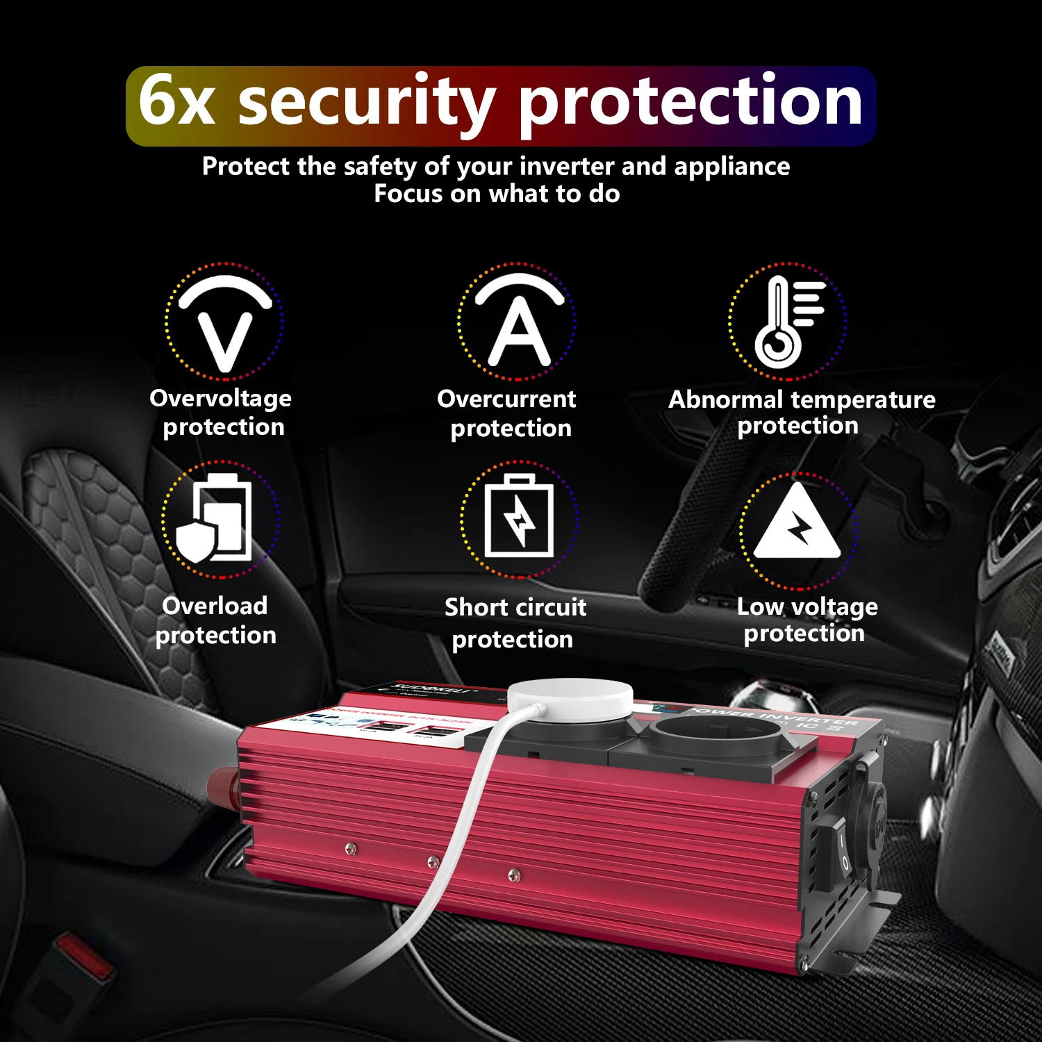 SUDOKEJI 3000W 4000W (MAX POWER)Power Inverter for Car Inverter RV Boat 500W 800W DC 12V 24V To 120V 220V EU US UK Global Socket