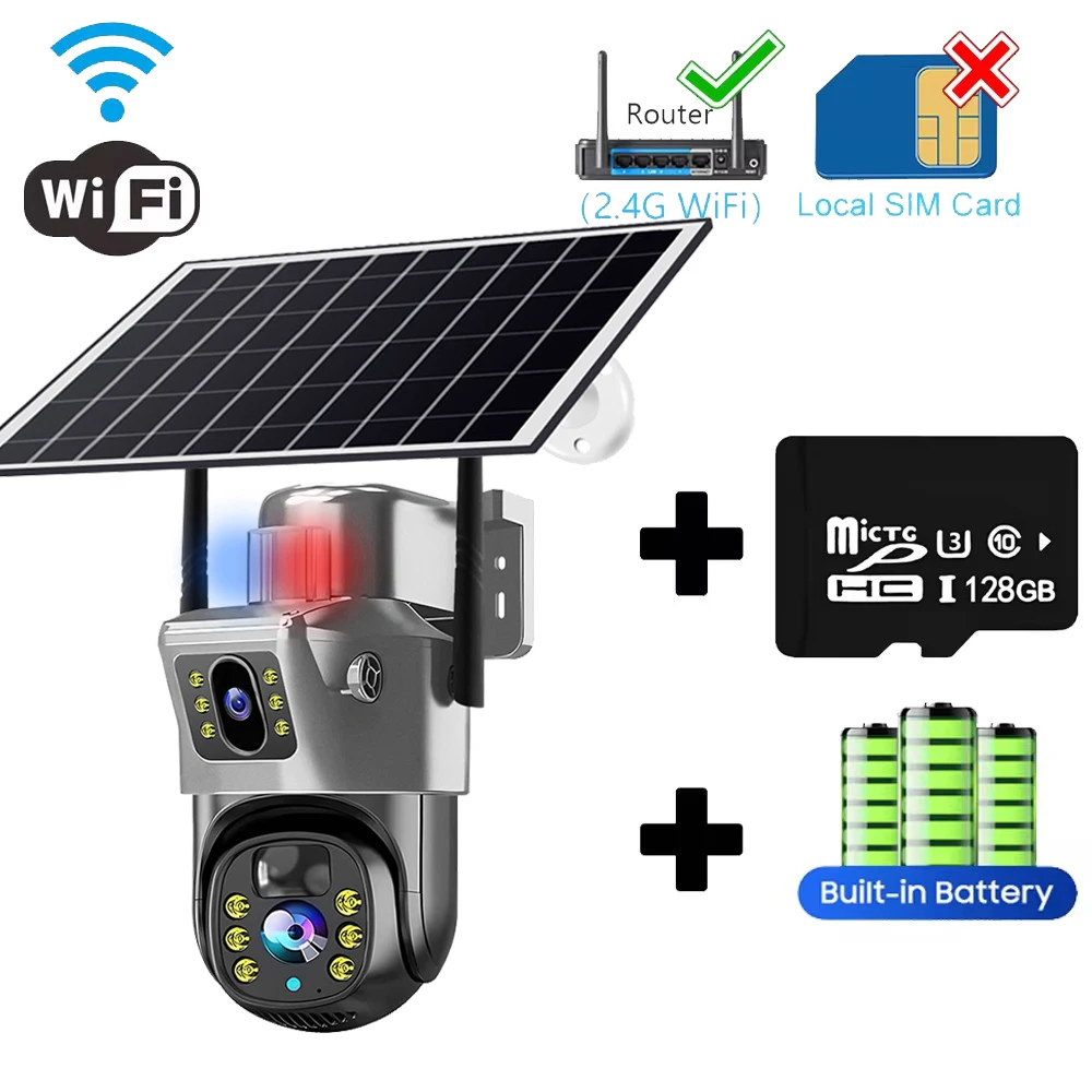 4G Solar Camera 2 Lens CCTV Camera 4K 8MP HD Night Vsion Wirless WiFi Camera Outdoor Security Protection Smart Home IP Cameras