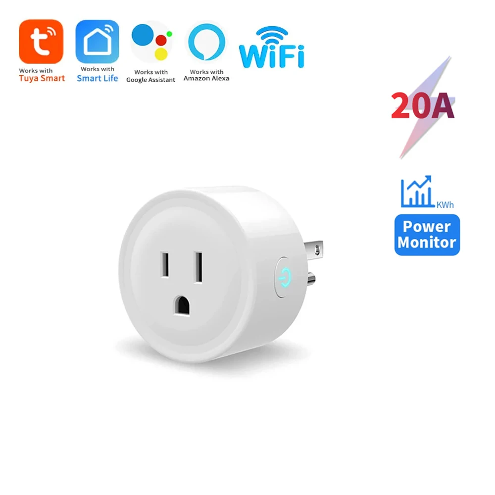Tuya Smart Plug WiFi Socket 20A with Power Monitoring US Canada Mexico Peru Japan Timing Voice Control Support Alexa Google Home