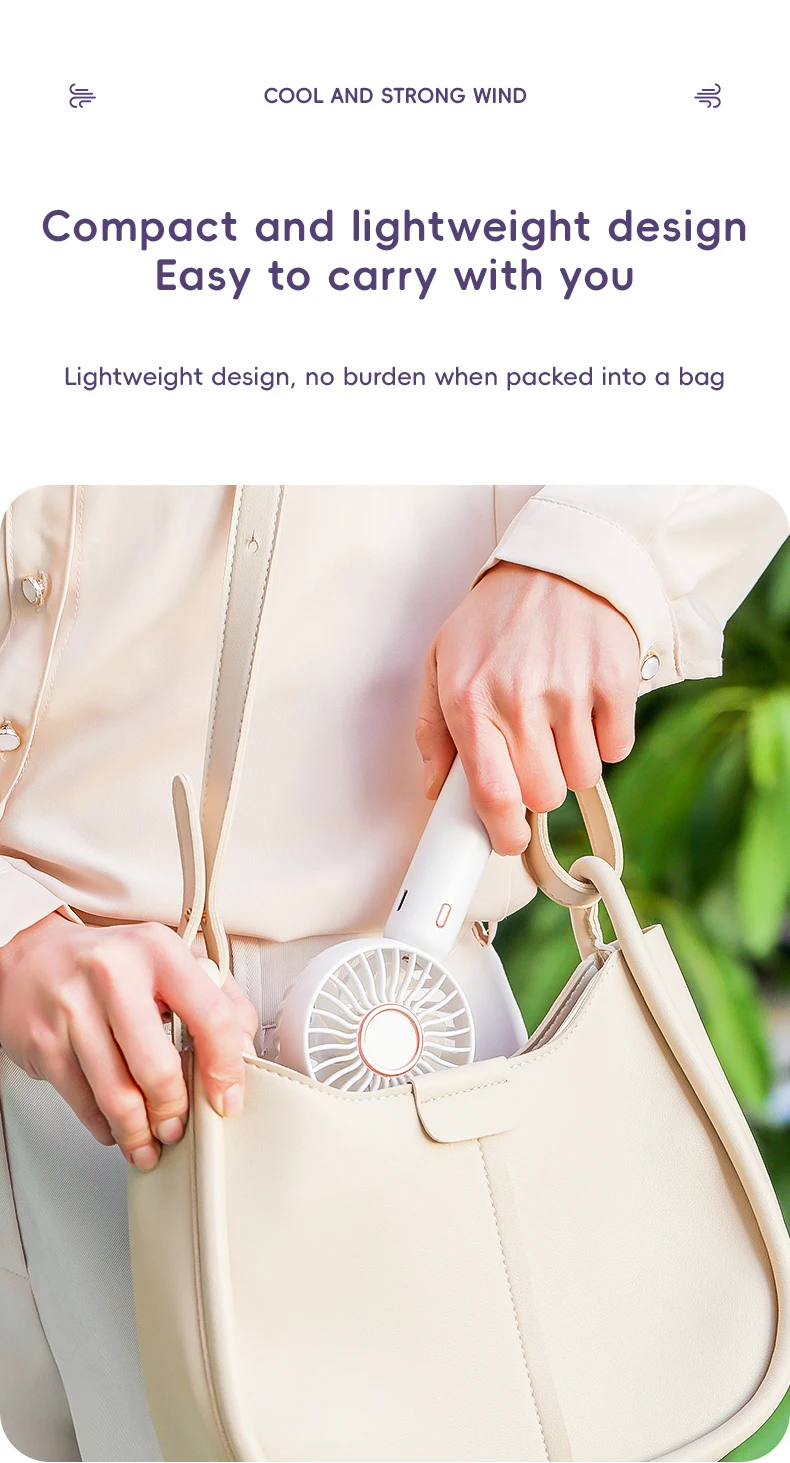 Mini Portable Fan Cute Design 3 Speed Personal Handheld  Desktop with Standing Ring Lightweight USB Rechargeable