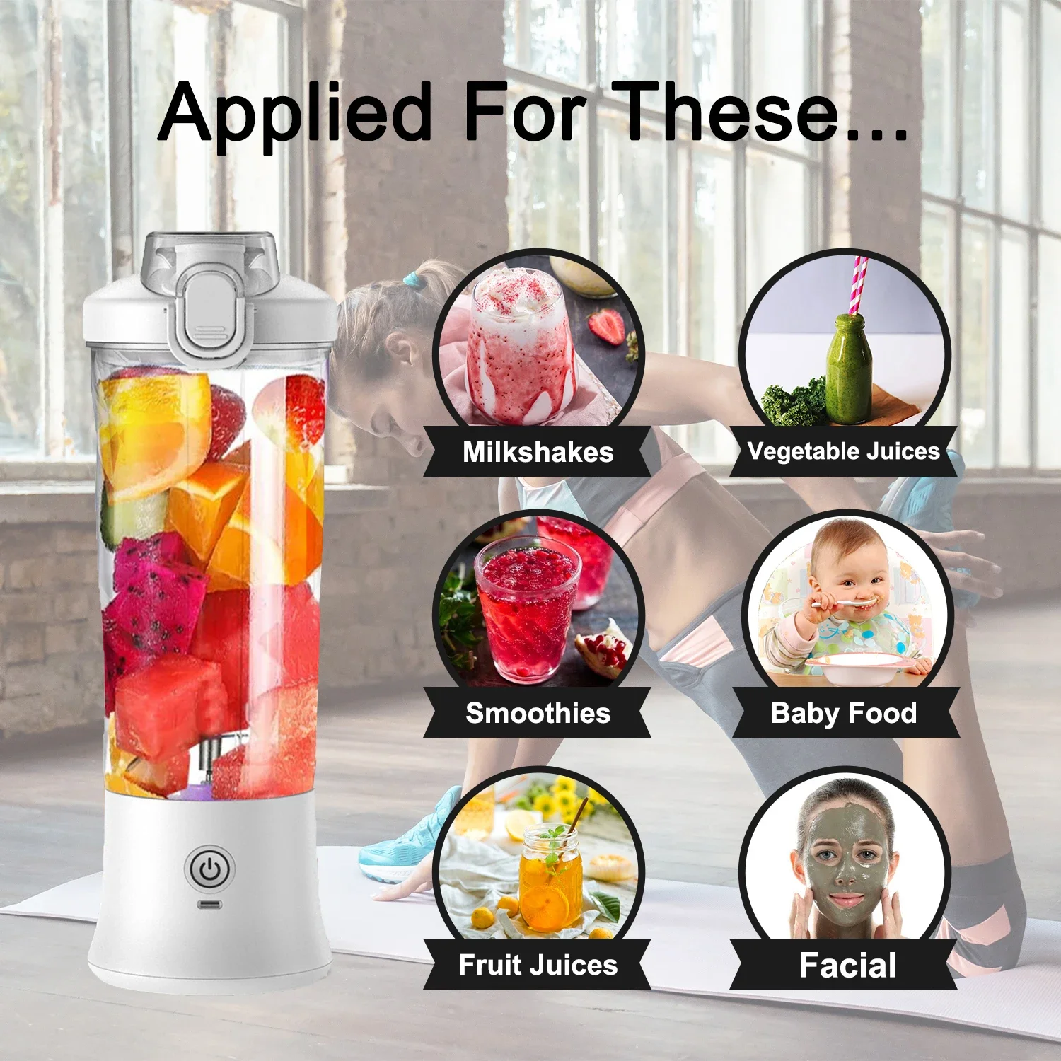 New Portable Blender 600ML Electric Juicer Fruit Mixers 4000mAh USB Rejected Smoothie Mini Blender Personal Juicer colorf