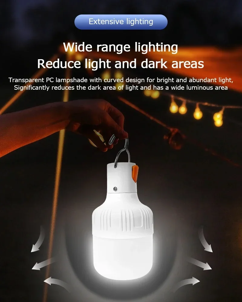 2/4PC Camping Light Portable Rechargeable Dimmable LED Bulb Brightness Outdoor Tent Light Emergency Night Light with Hook