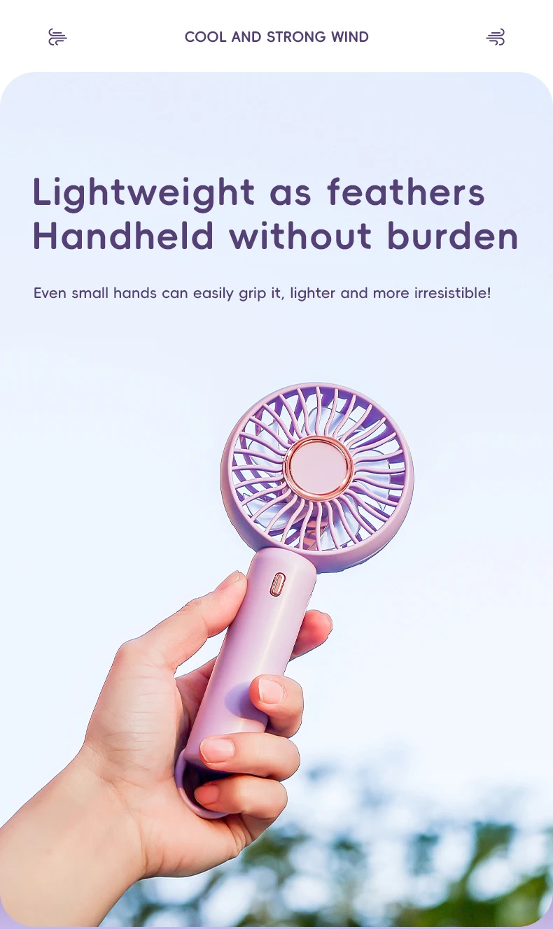 Mini Portable Fan Cute Design 3 Speed Personal Handheld  Desktop with Standing Ring Lightweight USB Rechargeable