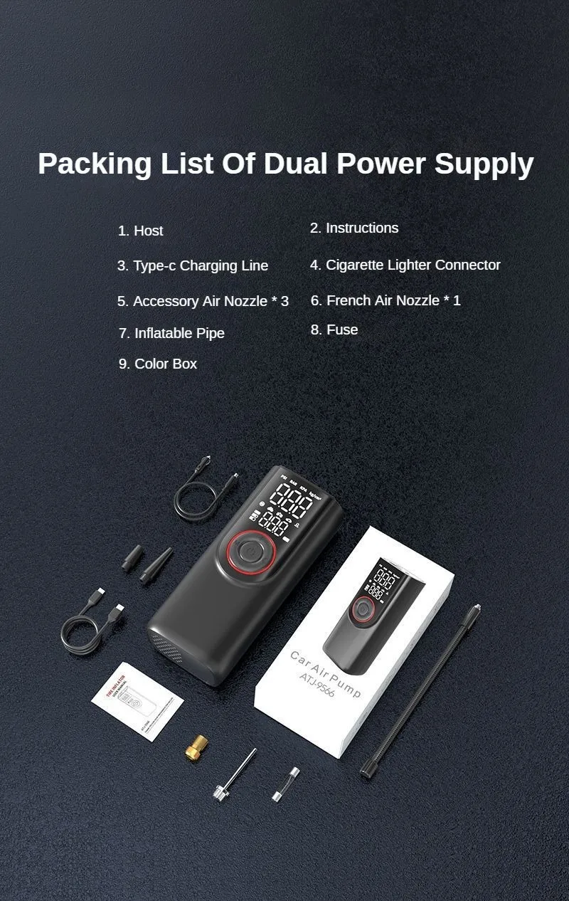 Wireless Tire Inflator Pump 6000mAh Electric Portable Car Air Compressor Fast Inflate Air Pump for Moto Bike Car Tyre Balls